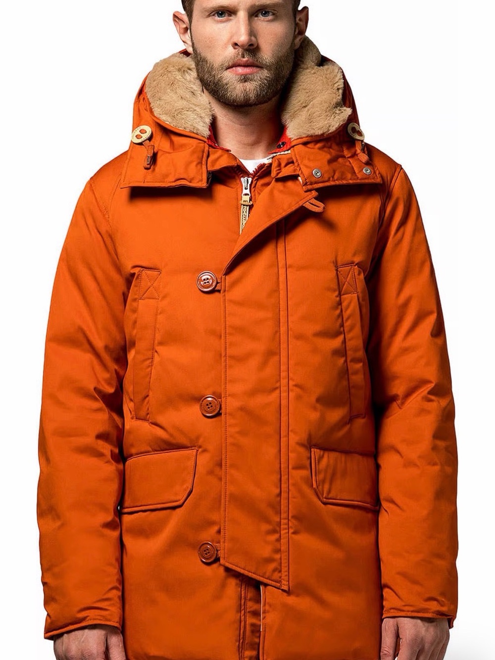 Men's Holubar Orange Insulated Ski Parka with Faux Fur Trim